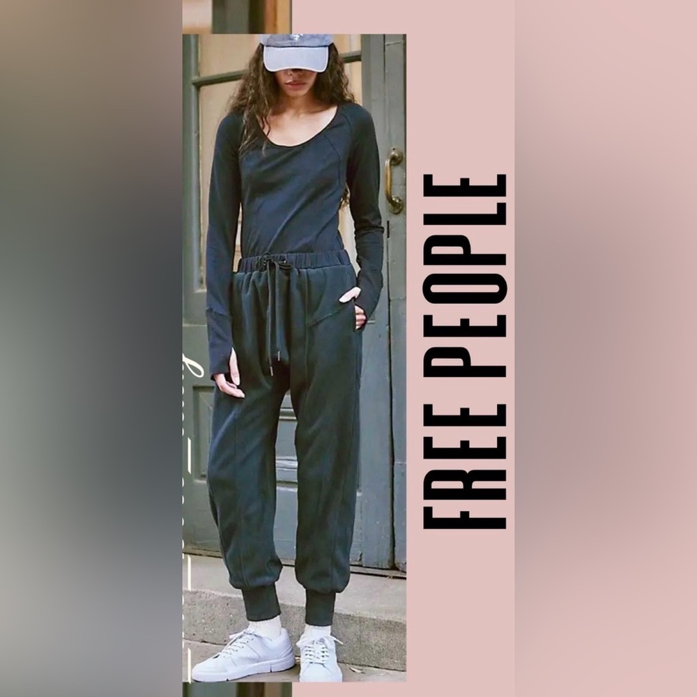 Free People Black Track jumpsuit 
XS cream fit up to small
M washed black